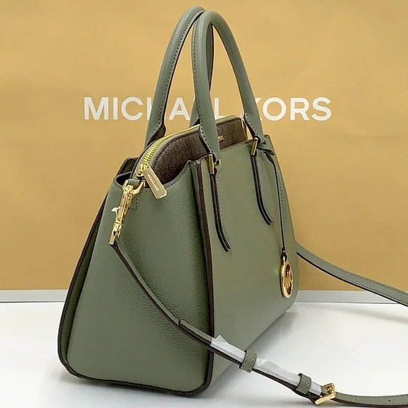 MICHAEL KORS DARIA LARGE SATCHEL ARMY GREEN / BROWN SIGNATURE COLOR - Picture 4 of 16